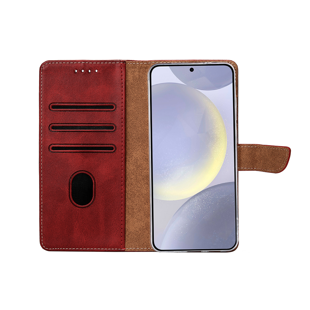 Rixus Bookcase For Samsung Galaxy S25 S9310 Dark Red