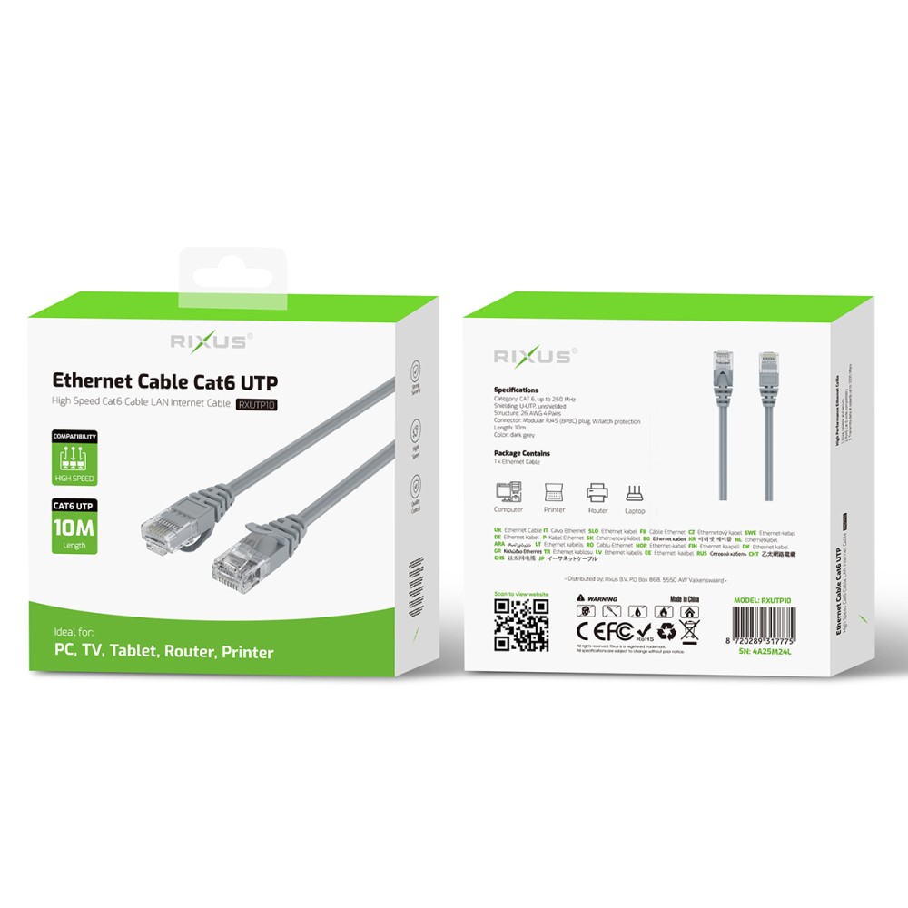 Rixus RXUTP10 Ethernet Cable Cat 6 UTP 10 Meter