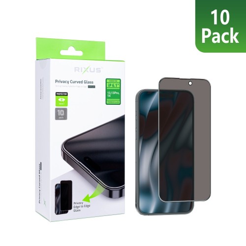 Rixus Privacy Full Curved Edge Tempered Glass For iPhone 14, 13, 13 Pro, SE (2025) (10-Pack)