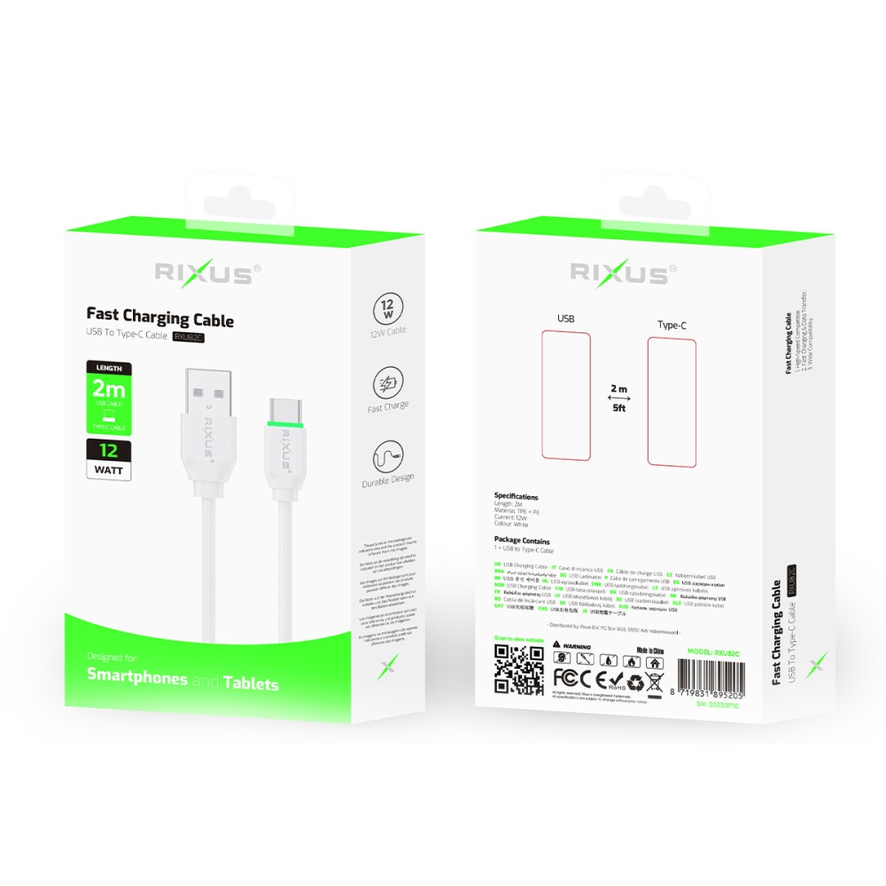 Rixus RXU82C Boost Data Cable Type C 200cm White