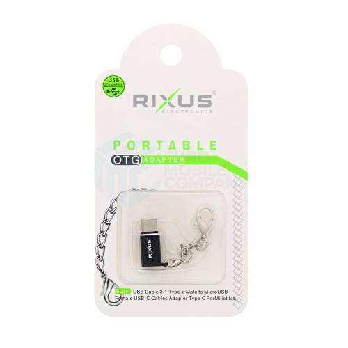 Rixus OTG Portable Adapter Micro-USB To USB-C Black