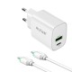 Rixus RX90CC Adapter With USB-C To USB-C Cable 100CM 20W White