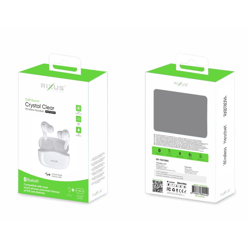 Rixus RXBT809A Crystal Clear Wireless Earphone White