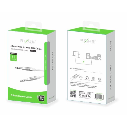 Rixus RX2040 Audio Cable 3,5Mm Jack To 3,5Mm Jack 2mtr