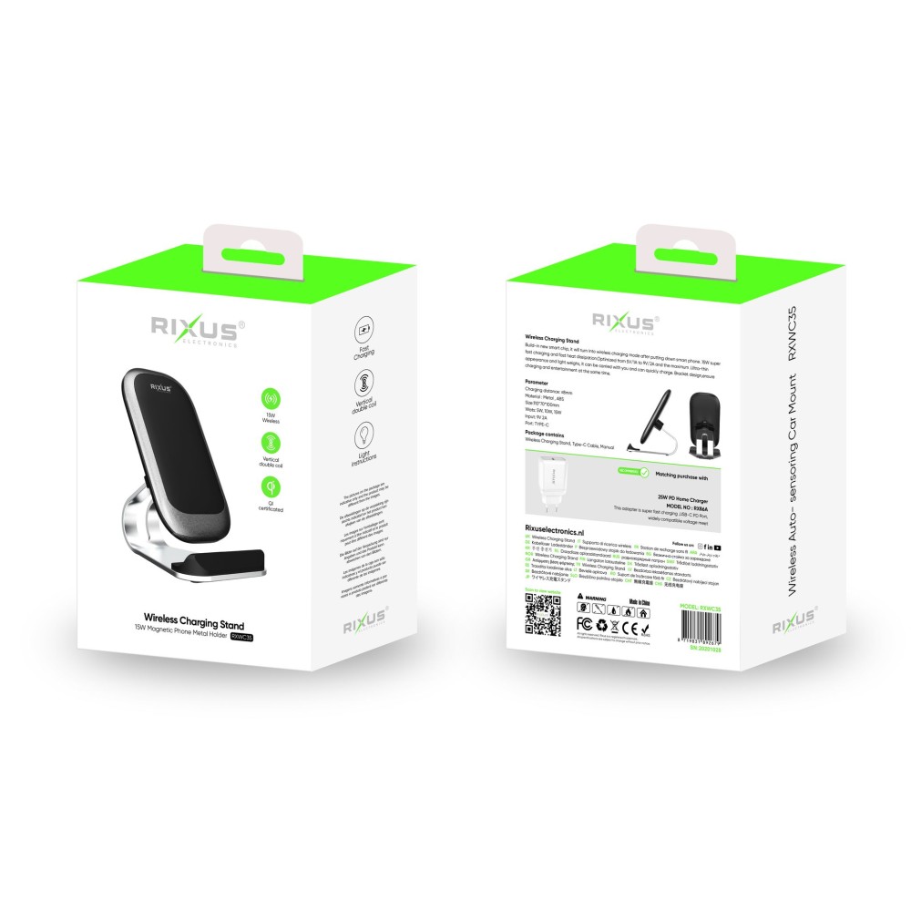 Rixus RXWC35 Wireless Charging Stand Silver