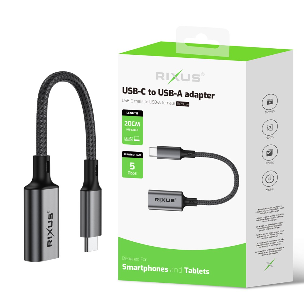 Rixus RXMU24 Type C To USB A 3.0 Adapter Space Gray