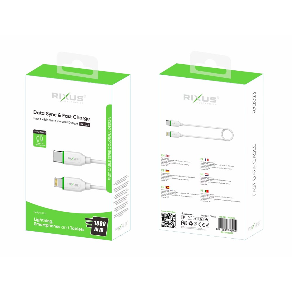 Rixus RX2023 Data Synch & Fast Charge 2M White
