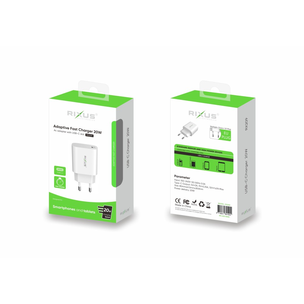 Rixus RX209 Adaptive Fast Charger USB-C 20W White