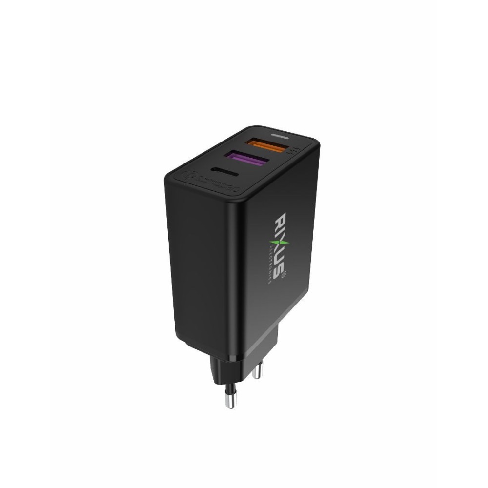 Rixus RX70B Dual USB And PD Charger With USB To Type-C Cable Black