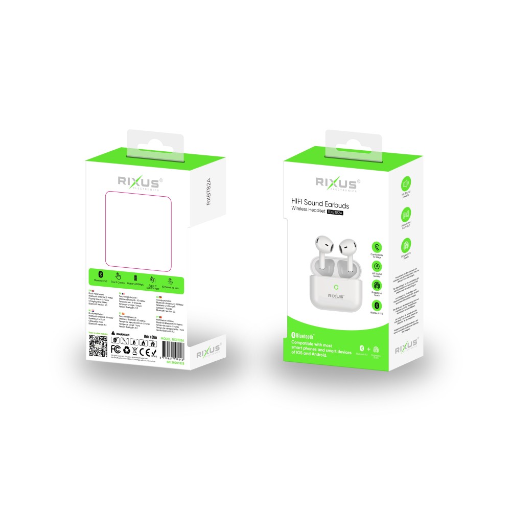 Rixus RXBT82A HIFI Sound Earbuds Wireless Headset White