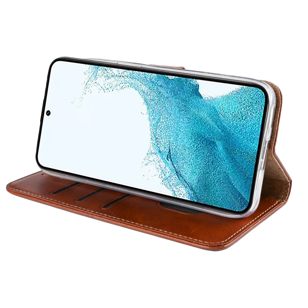 Rixus Bookcase For Samsung Galaxy S22 5G S901B Brown