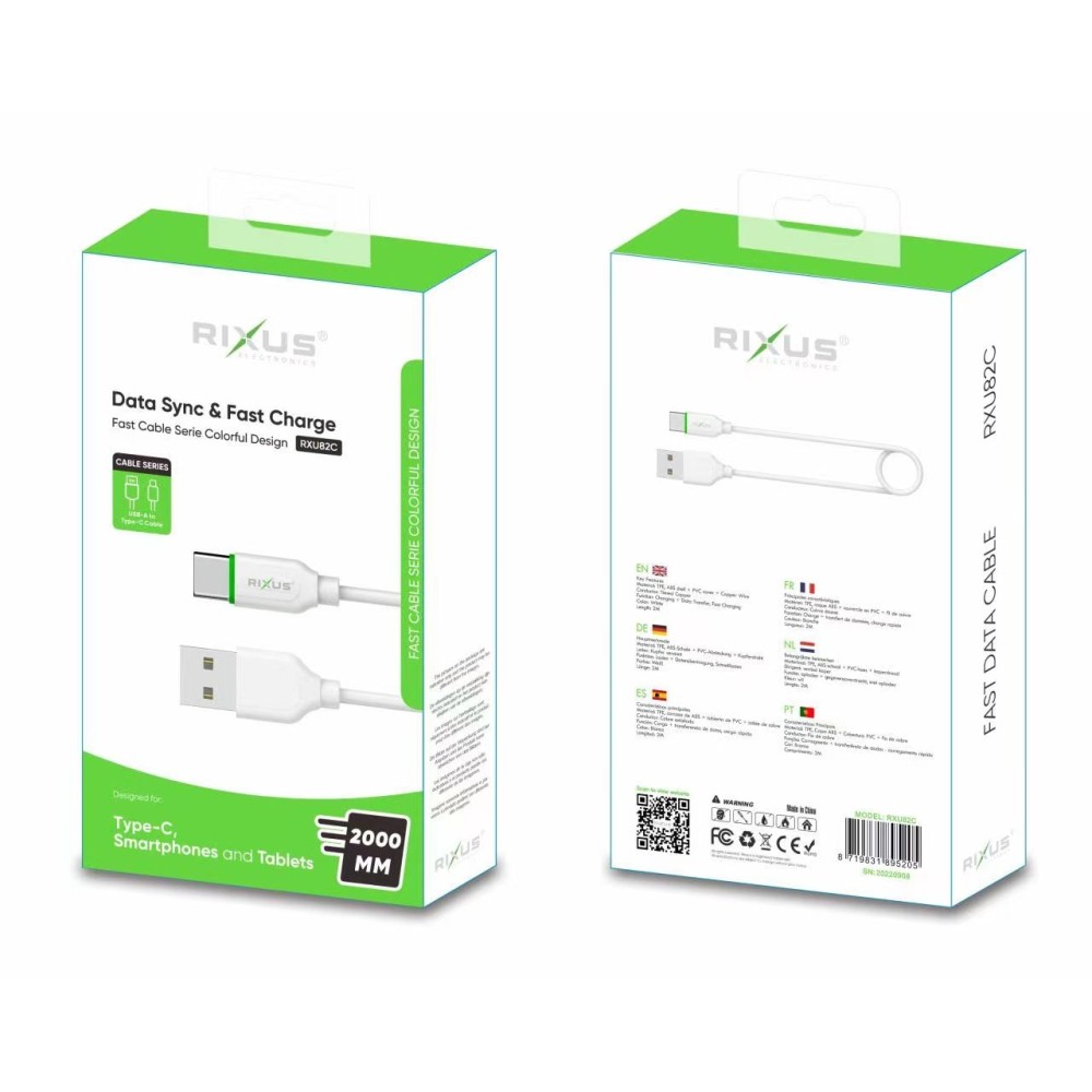 Rixus RXU82C Boost Data Cable Type C 200cm White