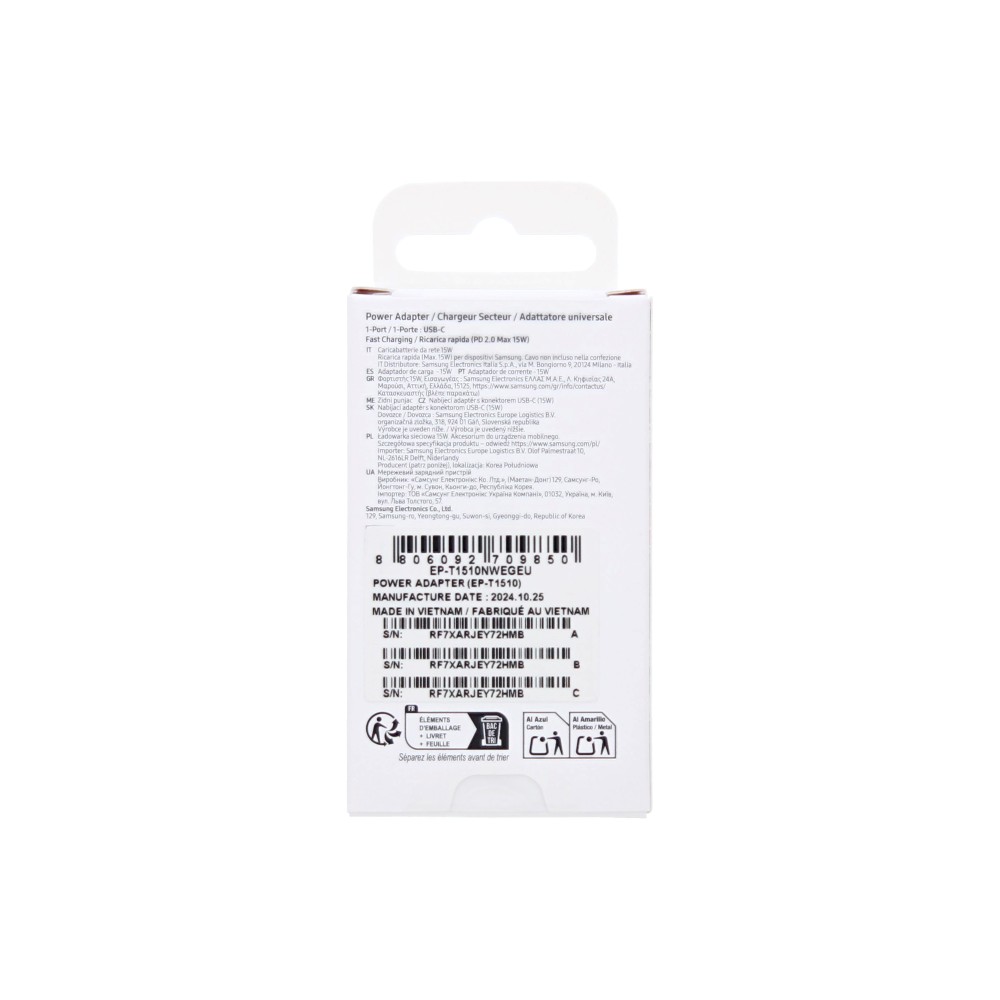 Samsung 15W USB-C Power Adapter (Without Cable) EP-T1510NWEGEU - White