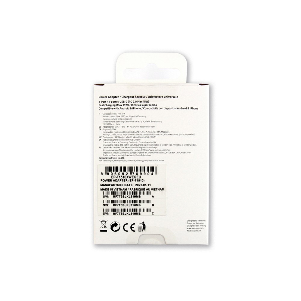 Samsung Fast Charger USB-C 15W With Cable 1m White Original Retail Box