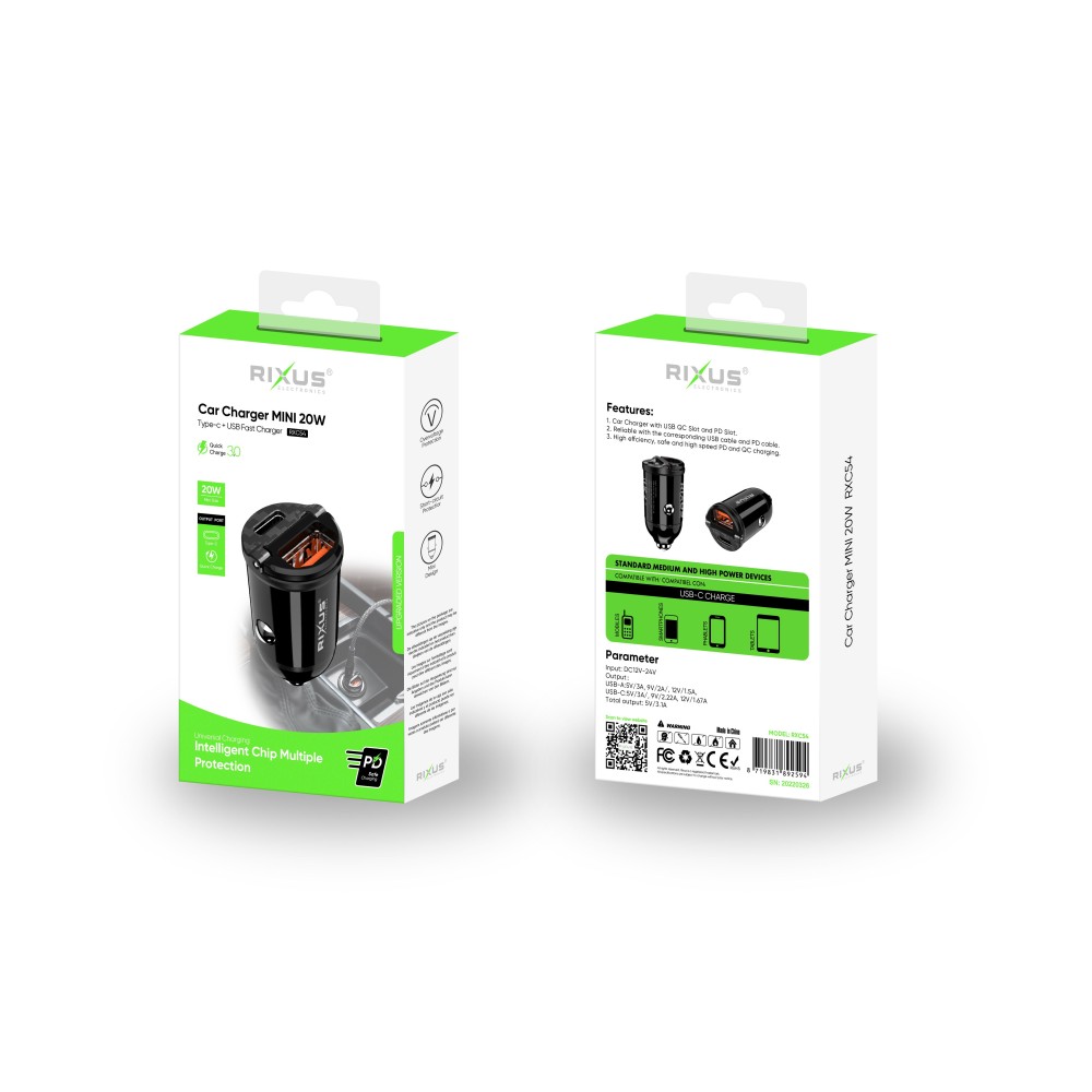 Rixus RXC54 MINI Car Charger 20W Black