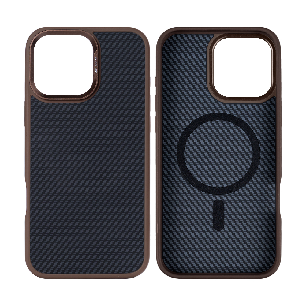 Rixus Mag Carbon With MagSafe For iPhone 16 Pro Max Brown