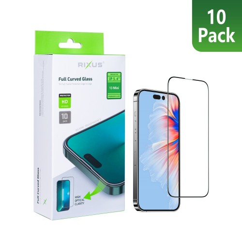 Rixus Clear HD Full Curved Edge Tempered Glass For iPhone 13 Mini (10-Pack)