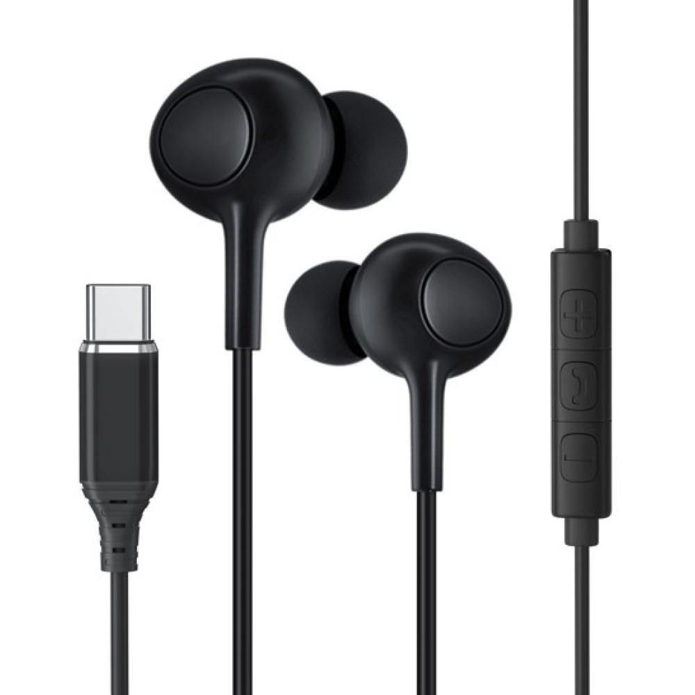 Rixus RXHD56C USB C Wired Earbud Type Headphone With Microphone Black