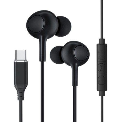 Rixus RXHD56C USB C Wired Earbud Type Headphone With Microphone Black