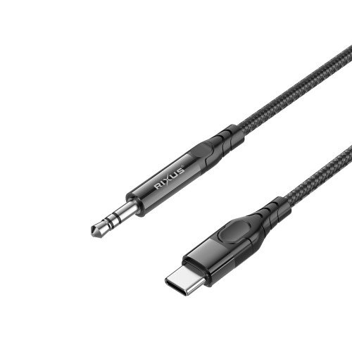 Rixus RXMU35C 3.5mm AUX To USB-C Braided Audio Cable 120 CM Black