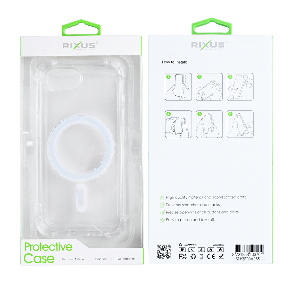 Rixus Anti-Burst Case With MagSafe For iPhone 16e Transparent