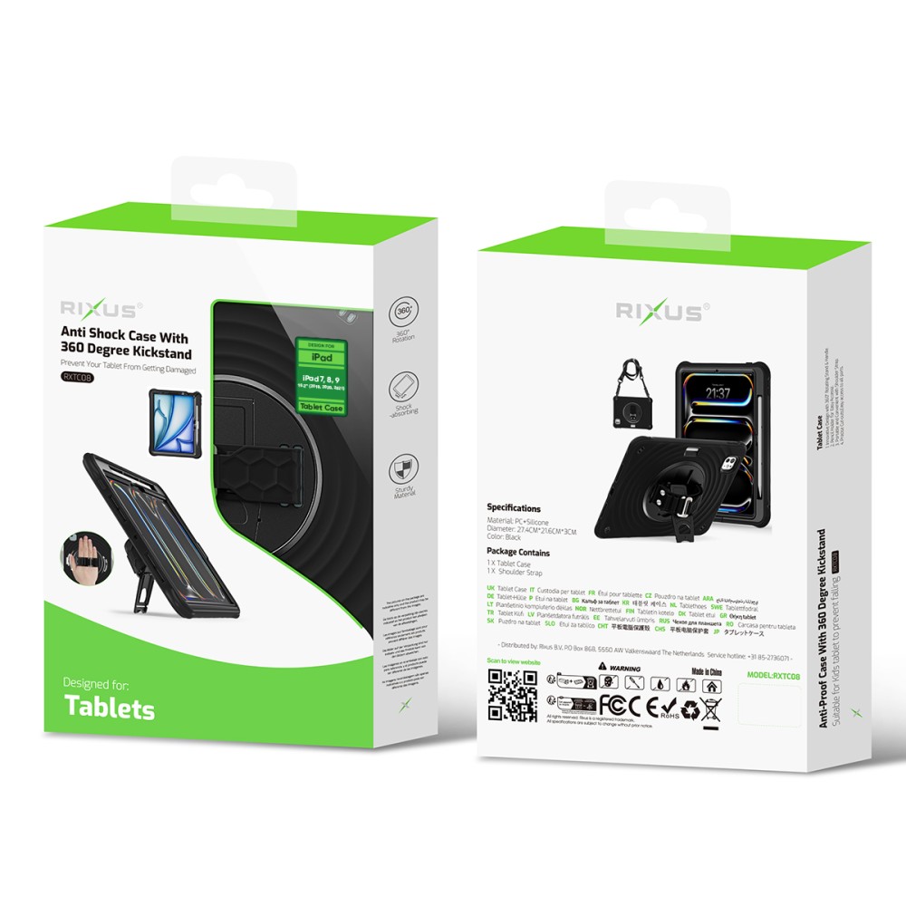 Rixus RXTC08 Anti Shock Case For iPad 7, 8, 9 10.2 (2019, 2020, 2021) Black