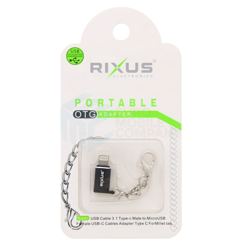 Rixus OTG Portable Adapter USB-C To Lightning Black