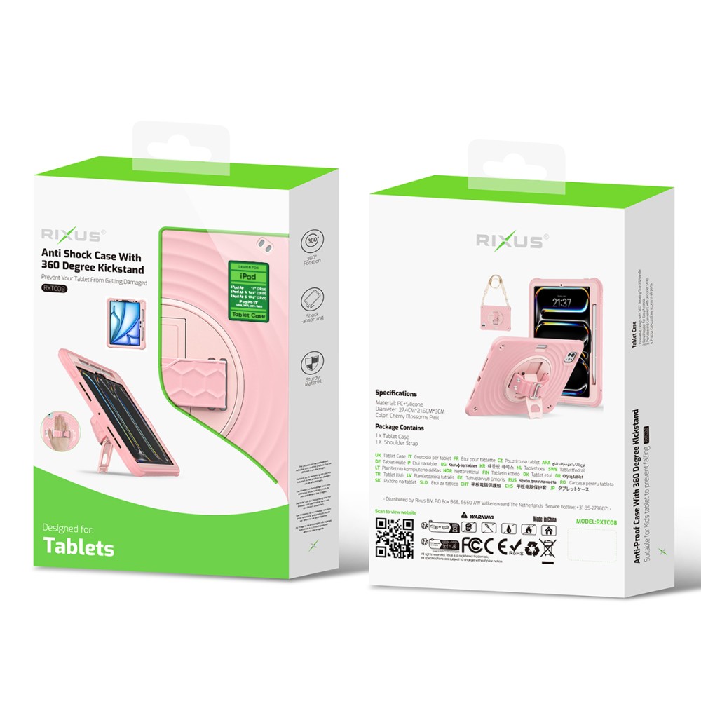 Rixus RXTC08 Anti Shock Case For iPad Air 11 (2024), Air 4 10.9 (2020), Air 5 10.9 (2022), Pro 11 (2018, 2020, 2021, 2022) Cherry Blossoms Pink