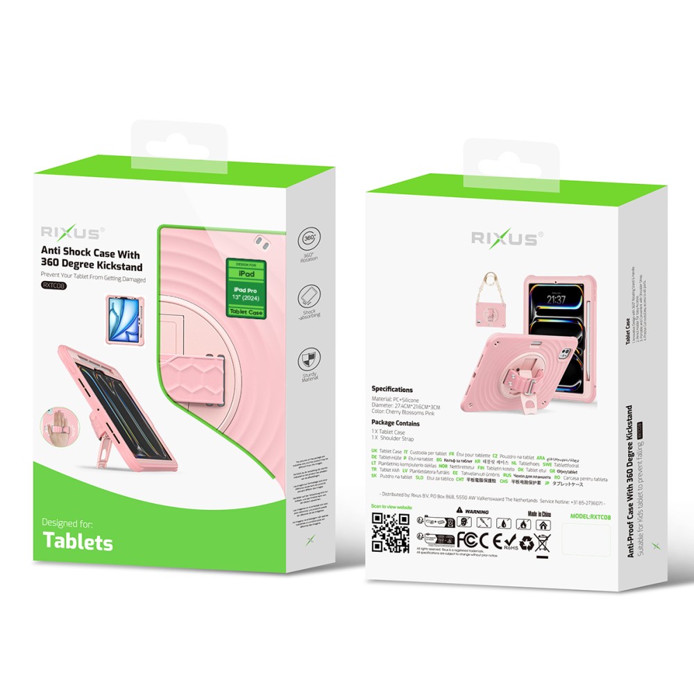 Rixus RXTC08 Anti Shock Case For iPad Pro 13 (2024) Cherry Blossoms Pink