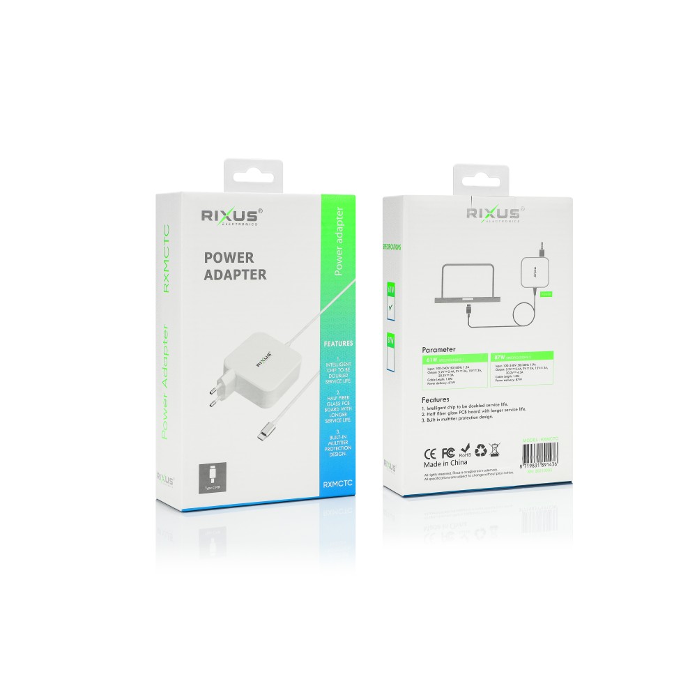 Rixus RXMCTC 61W Charger For Macbook USB C Type