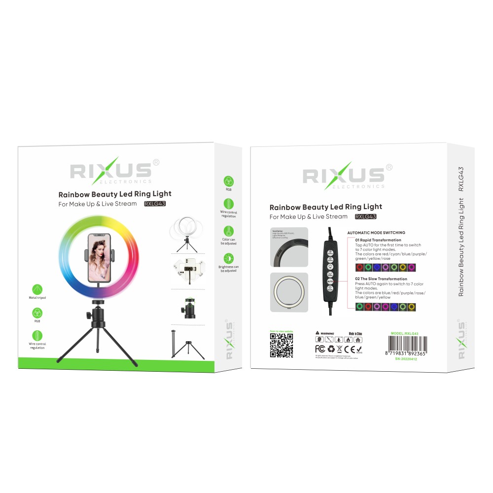 Rixus RXLG43 Beauty Rainbow Selfie Ring Light