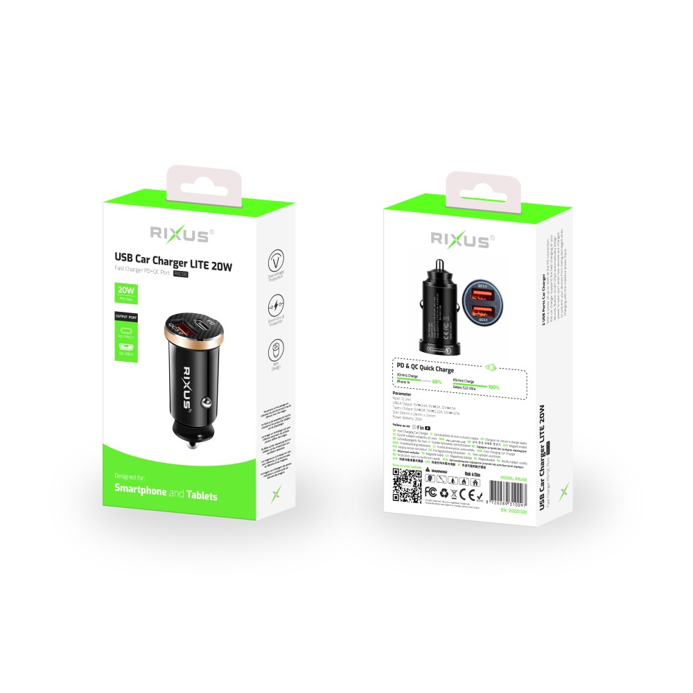 Rixus RXC58 QC3.0+PD Fast Car Charger 20W