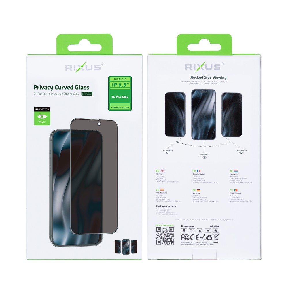 Rixus Privacy Full Curved Edge Tempered Glass For iPhone 16 Pro Max