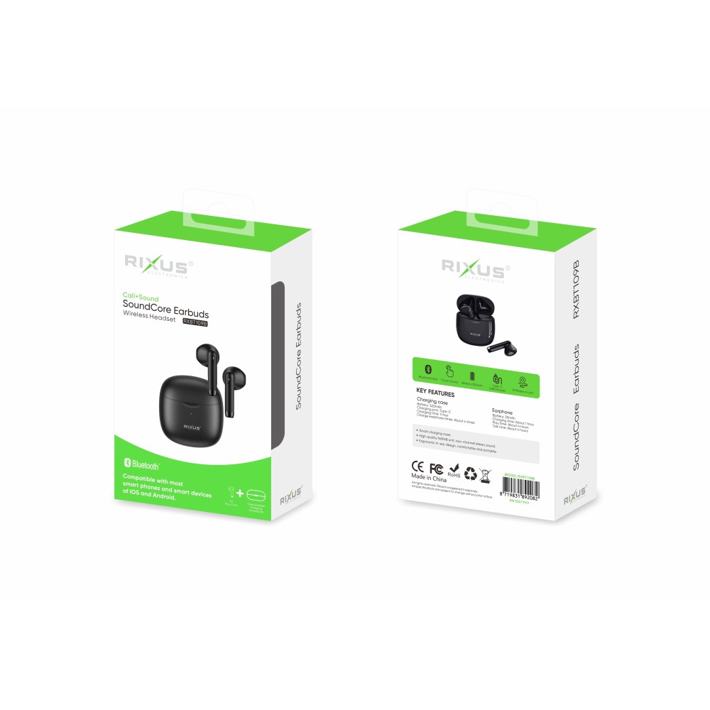 Rixus RXBT109B SoundCore Bluetooth Headset Black