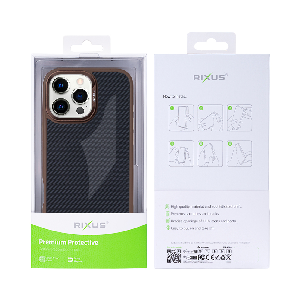Rixus Mag Carbon With MagSafe For iPhone 16 Pro Max Brown