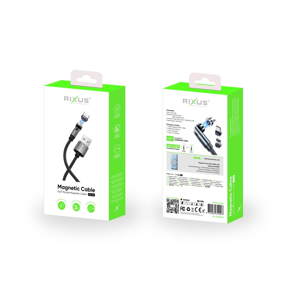 Rixus RXU48 Magnetic Cable 3 in 1 Black