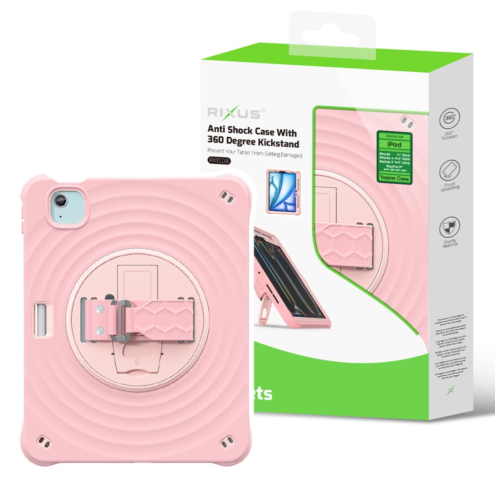 Rixus RXTC08 Anti Shock Case For iPad Air 11 (2024), Air 4 10.9 (2020), Air 5 10.9 (2022), Pro 11 (2018, 2020, 2021, 2022) Cherry Blossoms Pink