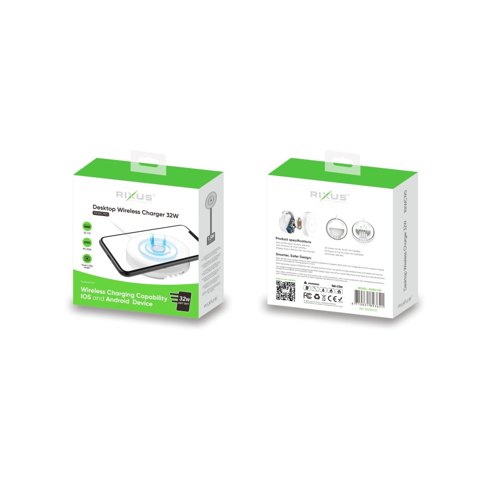 Rixus RXWC190 Desktop Wireless Charger 32W White
