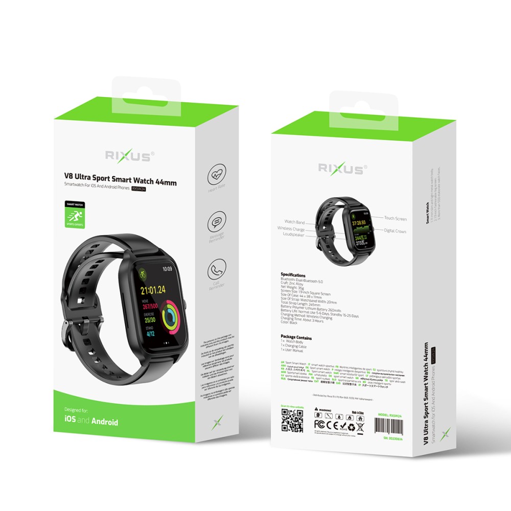 Rixus RXSW24 Full Touch Screen For Smart Watch 1.7'' Black